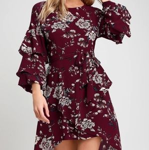 Dashing Days Burgundy Floral Print Tiered Flounce